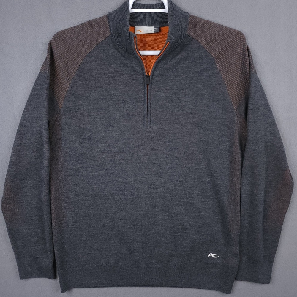 KJUS Men Kulm Half-Zip Merino Wool Blend Sweater Gray Orange Size 52 Large
